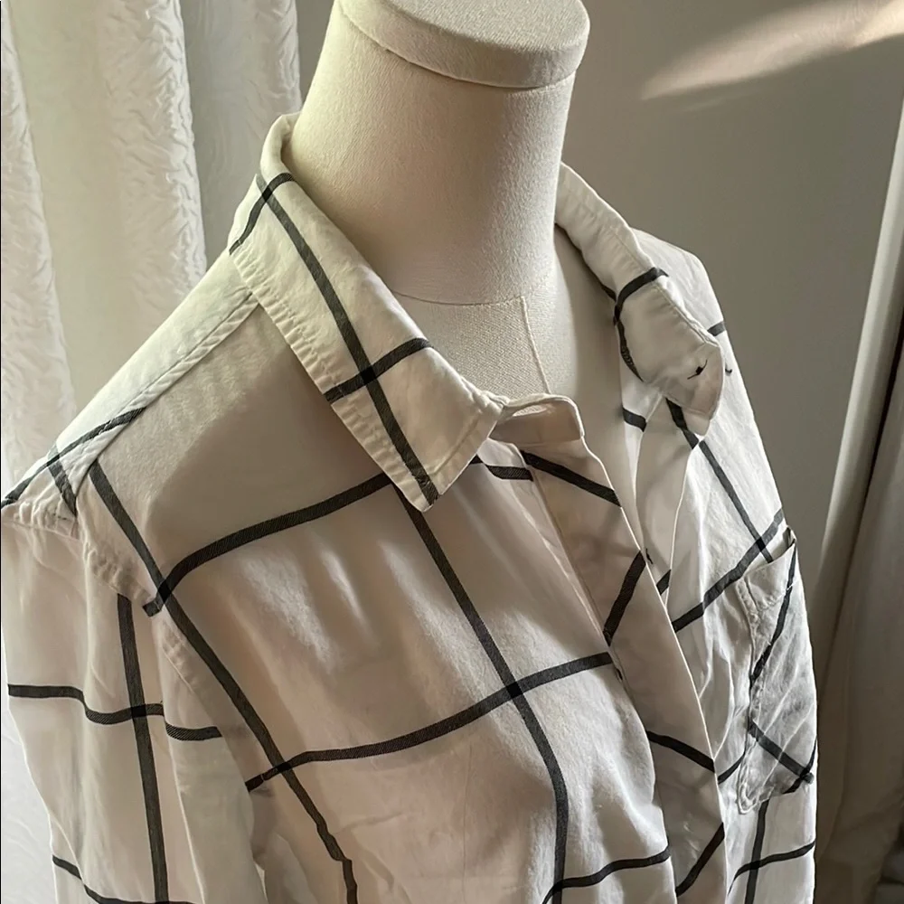 Athleta Presidio White and Black Checkered Button-Up Shirt Tunic EUC - Picture 6 of 9